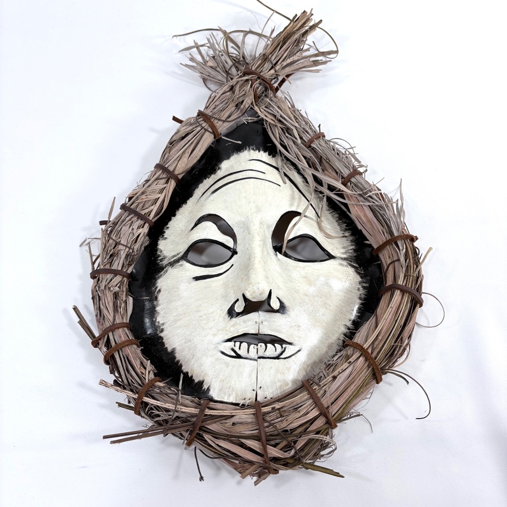 Handmade African Inspired Leather Mask Raffia‎ Wreath Leather Wall Decor